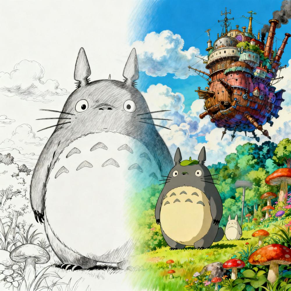 ジブリの画風魔法：鉛筆線からファンタジー世界へのスタイル変換コード